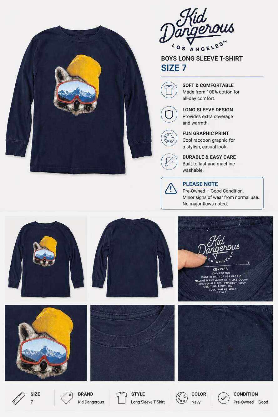 Kid Dangerous Los Angeles Boys Long Sleeve Raccoon Graphic T-Shirt